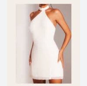 Oh Polly Chic White Backless  High Neck glistening Sequins Dress Suze 14